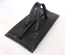 Load image into Gallery viewer, pumpkin frrry. foldable bag. black leather. rectangular.
