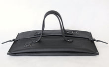 Load image into Gallery viewer, pumpkin frrry. foldable bag. black leather. flat pack. rectangle.