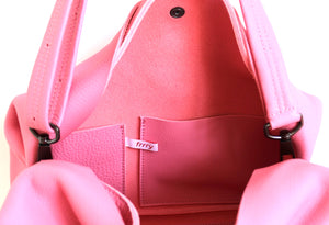 owl frrry bag leather. pink. inside view. two pockets.