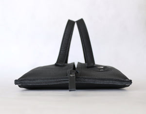 pumpkin frrry. foldable bag. black. flat pack. zipper closure.