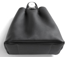 Load image into Gallery viewer, Monday frrry tote bag. shoulder strap. black. handle attachment. fold origami construction.
