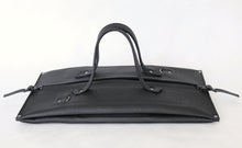 Load image into Gallery viewer, pumpkin frrry. foldable bag. black leather. flat pack. rectangle.
