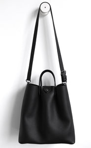 Monday frrry tote bag. black. shoulder strap. long strap.