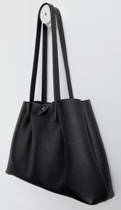 Amos frrry shoulder bag long handle black lindos calf leather. side view. everyday use tote