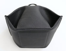 Load image into Gallery viewer, pumpkin frrry. foldable bag. black leather. bottom view. reinforced bottom. strong construction.
