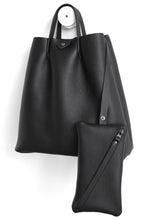 Load image into Gallery viewer, Monday frrry tote bag. shoulder strap. black. small clutch included. pockets

