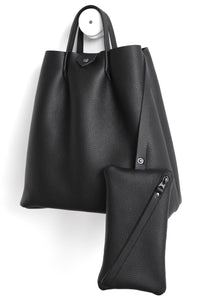 Monday frrry tote bag. shoulder strap. black. small clutch included. pockets